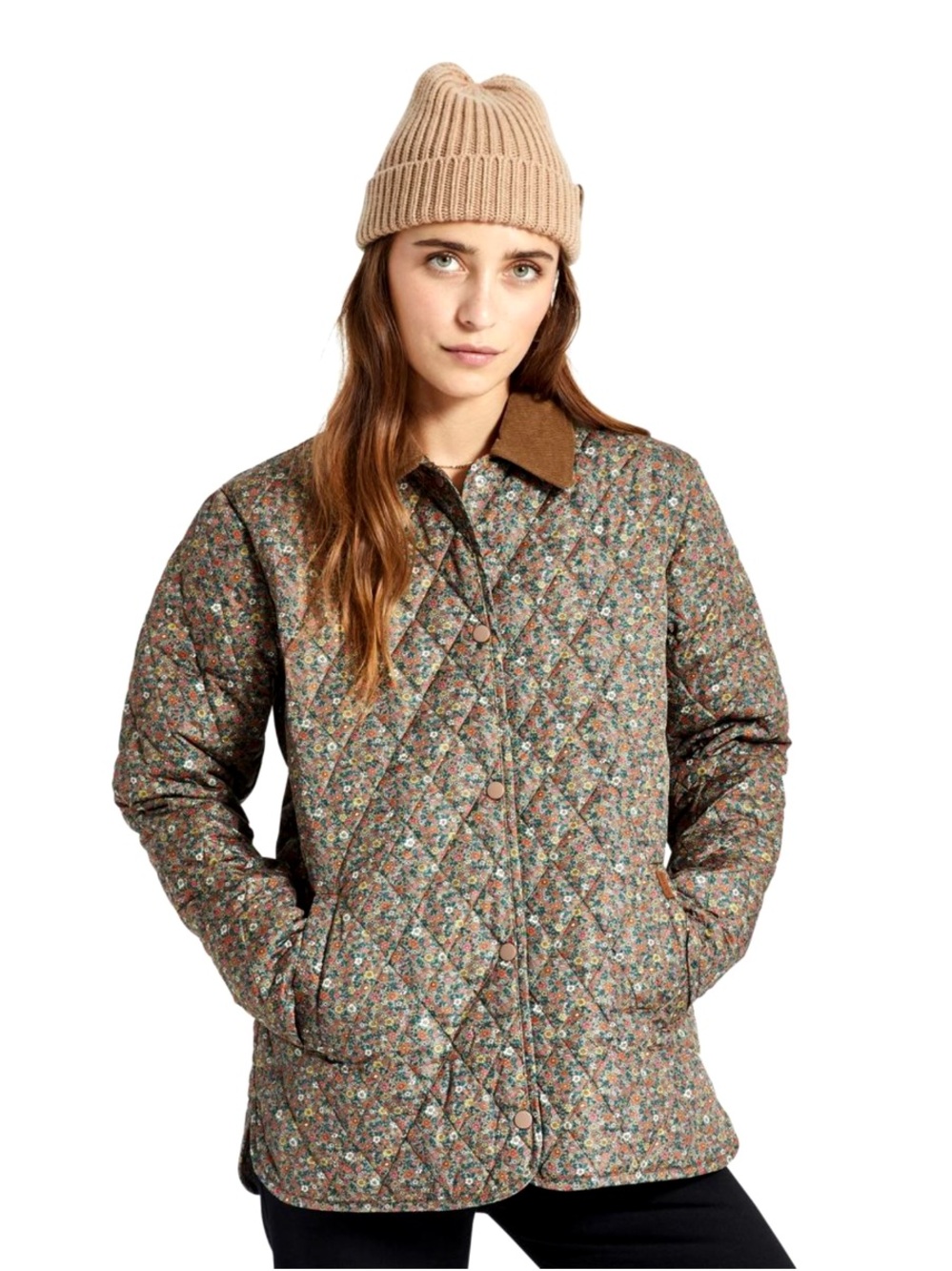 Brixton Cass Jacket Twig Floral Brown Corduroy Quilted Puffer Size XS